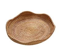 Colcolo Rattan Round Serving Tray Platters Container Hand Woven Wicker Tray for Table Centerpiece Decorative Cabinets Picnics Kitchen Counter Decor, 21cmx3cm