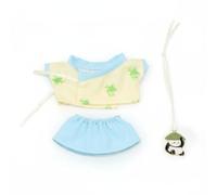 Colcolo Skirt Doll Apparel Outfit Traditional Chinese Theme With Bamboo Pattern and Classic Cross Cut Smooth Cloth Texture suitable for 10cm doll figures , S63 Hanfu SET W Bag