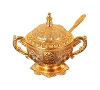 Colcolo Sugar Bowl with Lid Condiment Pot European Embossed Retro Easy Care Sugar Pot Multipurpose Seasoning Jar Spice Container