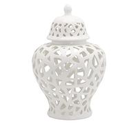 Colcolo Traditional Pierced Ginger Jar with Lid White 24x37cm Vase Carved Decorative Temple Jar for Bedroom Desktop Decoration Ornaments
