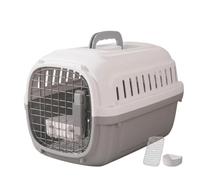 Colcolo Travel Carrier Cat Carrier Crate Kennel With Tray Insert And Hanging Bowl Hard Sided Build With Reliable Latch And Molded Top Carry Handle suitable visits car rides short trips, Grey
