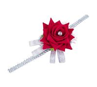 Colcolo Velvet Rose Wrist Flower Corsage + Rhinestone Chain Wrist Band, Red, 10x8x6cm