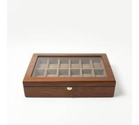 Colcolo Watch Display Case Box Organizer Storage Holder With Glass Lid And Soft Padded Lining For Secure Protection And Clear Viewing suitable for dresser, 12-Slot, Teak Wood Grain Finish