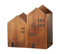 Colcolo Wood House Shape Pen Pencil Holder Tabletop Storage Caddy 16x8x16cm Lightweight 2 Compartment Versatile Desktop Organizer, Dark Brown