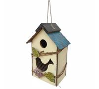 Colcolo Wooden Birdhouse Rustic Bird House Feeder Ornament With Solid Wood Handcrafted Look And Iron Hook Point Suitable for backyard observing porch hanging, Light Yellow Bird