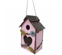 Colcolo Wooden Birdhouse Rustic Bird House Feeder Ornament With Solid Wood Handcrafted Look And Iron Hook Point Suitable for backyard observing porch hanging, Pink Heart