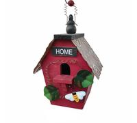 Colcolo Wooden Birdhouse Rustic Bird House Feeder Ornament With Solid Wood Handcrafted Look And Iron Hook Point Suitable for backyard observing porch hanging, Red Tin House