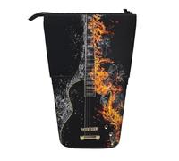 Cold Acoustic Guitar On Fire,Standing Pencil Holder Stationery Bag Pencil Pouch Organizer Telescopic Pencil Case