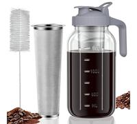 Cold Brew Coffee Maker Jar - 64oz Thick Glass Multipurpose Mason Pitcher Spout Lid with Handle & Stainless Steel Filter for Iced Brew Coffee, Lemonade, Ice Tea, Homemade Fruit Drinks Container