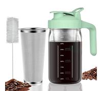 Cold Brew Coffee Maker Pitcher, 32 oz Thick Glass Mason Jar Spout Lid with Handle & Stainless Steel Filter for Iced Brew Coffee, Ice Lemonade, Sun Tea, Fruit Drinks Container