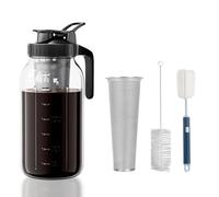 Cold Brew Coffee Maker Pitcher - Thick Glass Mason Jar with Stainless Filter,Leakproof Flip Lid, Ergonomic Handle for Iced Coffee, Tea, Lemonade, Homemade Drinks (Black - 64oz)