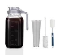 Cold Brew Coffee Maker Pitcher - Thick Glass Mason Jar with Stainless Filter,Leakproof Flip Lid, Ergonomic Handle for Iced Coffee, Tea, Lemonade, Homemade Drinks (Grey - 64oz)