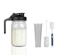 Cold Brew Coffee Maker Pitcher - Thick Glass Mason Jar with Stainless Filter,Leakproof Flip Lid, Ergonomic Handle for Iced Coffee, Tea, Lemonade, Homemade Drinks (Black - 32oz)
