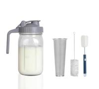 Cold Brew Coffee Maker Pitcher - Thick Glass Mason Jar with Stainless Filter,Leakproof Flip Lid, Ergonomic Handle for Iced Coffee, Tea, Lemonade, Homemade Drinks (Grey - 32oz)