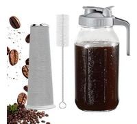 Cold Brew Coffee Maker with Stainless Steel Filter, Pour Spout Handle Lid, Leakproof Heavy Duty Glass Pitcher for Iced Coffee,Lemonade,Ice Tea & Fruit Drinks (Gray 64oz,1 Pcs)
