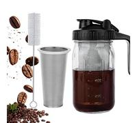 Cold Brew Coffee Maker with Stainless Steel Filter, Pour Spout Handle Lid, Leakproof Heavy Duty Glass Pitcher for Iced Coffee,Lemonade,Ice Tea & Fruit Drinks (Black 32oz,1 Pcs)