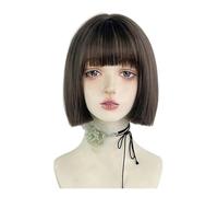 Cold Brown Cut Wig Short Bob Wigs with Bangs for Women Natural Looking Synthetic Straight Bob Wig Cosplay Costume Full Wigs for Daily Use