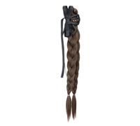 Cold Brown Double Braided Ponytail Extension Bow Claw Clip Ponytail Hair Extensions for Women Synthetic Pony Tails Hairpiece for Daily Use