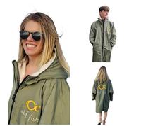 Cold Fish Adult Unisex Changing Robe Cold Water Swimming Dipping Thermal Ice Dip Recovery Waterproof Hood Sherpa Lined Coat Jacket (Khaki Green Cream, L)