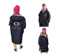 Cold Fish Adult Unisex Changing Robe Cold Water Swimming Dipping Thermal Ice Dip Recovery Waterproof Hood Sherpa Lined Coat Jacket (Black Hot Pink, L)