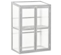 Cold Frame Greenhouse Light Grey Wood & Polycarbonate 76x47x110cm With Shelf UK