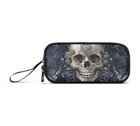 Cold Mechanical Skeleton Gothic Nylon Large Pencil Bag for Boys Large Capacity College Pencil Case Stationery Organizer for College Kids