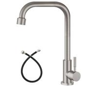 Cold Only Water Kitchen Faucet Brushed Nickel Heyalan Single Lever Handle 304 Stainless Steel Commercial Bar Tap Decked Mounted 360 Degree Swivel Spout Longer Thread Pipe