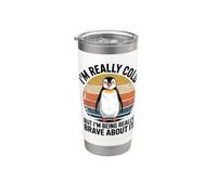 Cold Penguin Brave About It Funny Retro Humor Stainless Steel Insulated Tumbler