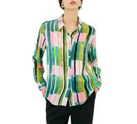 COLD POSH Women's 100% Pure Silk Blouse Long Sleeve: Button Down Shirt Spring Summer Elegant Tops - Women Formal Fit Soft Retro Shirts for Ladies Business Casual Smooth Blouses,Pink & Green Striped,L
