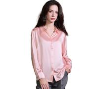 COLD POSH Women's Silk Blouses Long Sleeve Summer Spring Elegant Blouse Shirts 19MM Silk Button Down Shirt Cool Smooth Tops, Cherry Pink, S