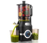 Cold Press Juicer, 140mm Large Feed Chute Masticating Juicer for Whole Fruits and Vegetables, 300W High Yield Slow Juicer with Reverse Function, BPA-Free, Easy to Clean, Black (Black)
