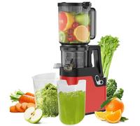 Cold Press Juicer Machine, 250W Slow Masticating Juicer with 4.2" Wide Feed Chute, for Whole Fruits and Vegetables, High Juice Yield, Quiet Motor, Easy to Clean(Red)