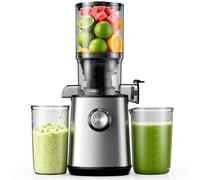 Cold Press Juicer with 110 MM Large Feed Chute, Masticating Juicer Machines Fits Whole Fruits and Vegetables, Self Feeding Slow Juicer with Low Noise, Easy to Clean, Silver