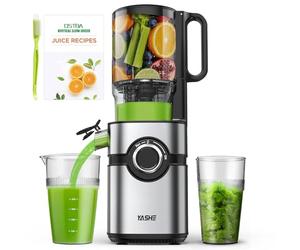 Cold Press Juicer YASHE 127mm Large Feed Chute Juicer Machine for Whole Fruits & Vegetables, Self-Feeding Slow Masticating Juicer, Triple Filter, High Juice Yield, Easy to Clean, BPA-Free, Black