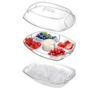 Cold Serving Trays for Parties - Refrigerated Serving Dish with 4 Compartments and Lid, Divided Fruit Dish - for Picnic, Dessert Vegetables, Salad Seafood