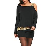 Cold Shoulder Dresses for Women UK - Modest Dresses for Women - Sequin Plus Size Dress Elegant Dresses Evening Party Petite Dress Birthday Dress Long Sleeve Black Dress Summer Mini Dress