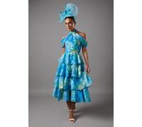 Cold Shoulder Printed Chiffon Midaxi Halter Dress Coast Blue 10