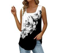 Cold Shoulder Tops for Women Buy Blouse Online Teachers Gifts Sports Summer Vest Loose Pleated Square Neck Sleeveless Top Curved Hem Loose Large Size Women's Top Ladies Clothes Sale Clearance