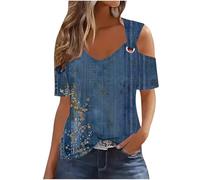 Cold Shoulder Tops for Women UK Clearance,Ladies Short Sleeve Crew Neck Off Shoulder Cutout T-Shirts Vintage Floral Printed Elegant Tunic Tops Summer Casual Loose Comfort Tees S-3XL Today's Deals