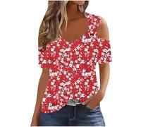 Cold Shoulder Tops for Women UK Clearance,Ladies Short Sleeve Crew Neck Off Shoulder Cutout T-Shirts Vintage Floral Printed Elegant Tunic Tops Summer Casual Loose Comfort Tees S-3XL Today's Deals