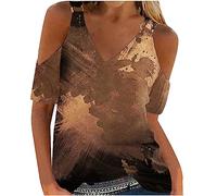 Cold Shoulder Tops for Women UK Elegant Sexy Floral Dressy Top Summer off the Shoulder T-Shirt V-Neck Short Sleeve Tee Shirts Cute Vintage Print Boho Going Out Blouse Tunic Sale Clearance