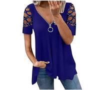 Cold Shoulder Tops for Women UK Sale Clearance,Ladies Tunic Tops Longline Elegant Zip V Neck Henley Shirt Floaty Plain Summer Tee Loose Short Sleeve Blouses Going Out Floaty T Shirts