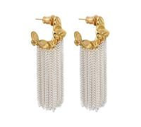 Cold Style Metal Geometric Chain Tassel Earrings, Contrast Color Temperament Designer Ear Ornaments (Silver)