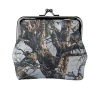 Cold Tree Camouflage Print Coin Purse for Women Cute PU Leather Kiss-lock Change Purse Wallet, Black, One Size, Pattern