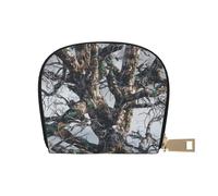 Cold Tree Camouflage Printed Leather Half Circle Card Wallet Zipper Card Case Holder, Compact Stylish for Men and Women