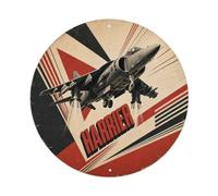 Cold War Military Harrier Jump Jet Constructivist Retro Metal Tin Sign Plaque Wall Decor for Cafe, Man Cave, Club Bar, Office, Home Garden Round Metal Poster 8x8Inch