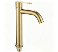Cold Water Basin Tap, Single Lever Monobloc Faucet With High Spout For Bathroom/Toilet, Mounting aperture 23-28mm, 304 Stainless Steel Brushed Gold Modern Water Tap (L)