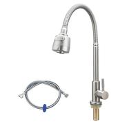 Cold Water Only Faucet Bendable Flexible Neck Kitchen Sink Faucet with Sprayer Aerator Lead-Free Single Handle SUS304 Stainless Steel Deck Mount Sink Bar Tap with One 80CM Long Hose | Brushed Nickel