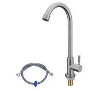 Cold Water Only Faucet Kitchen Sink Taps with 360 ° Swivel Spout Lead-Free Single Handle SUS304 Stainless Steel Deck Mount Faucet for Kitchen Outdoor Garden Bar with One G1/2" Hose | Brushed Nickel