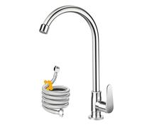 Cold Water Only Tap,Ball Bearing Stainless Steel Cold Water Kitchen Tap Single Handle Single Hole Cold Water Tap for Kitchen,Outdoor, Garden and Bar with Hose and Longer Thread Pipe,Brushed Nickel